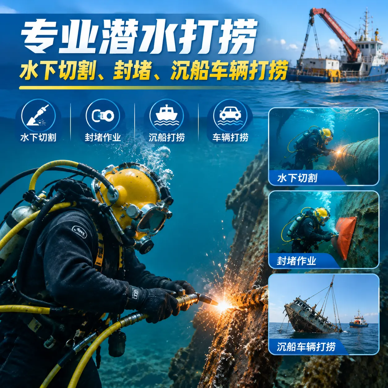 专业潜水打捞｜水下切割、封堵、沉船车辆打捞梅里斯